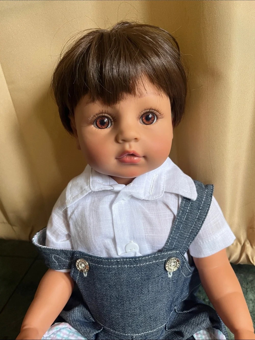 Realistic Baby Doll in Blue Denim Overalls with White Shirt